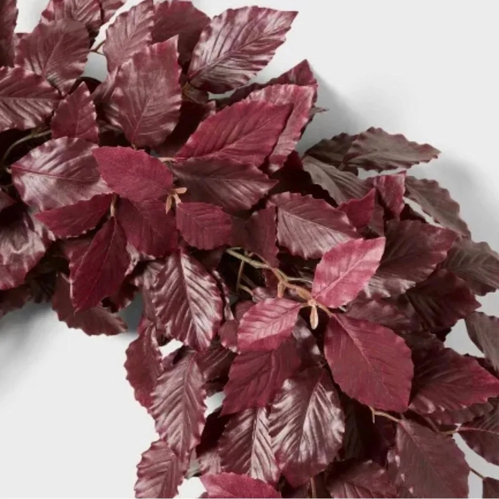 Studio McGee Artificial Leaf Wreath Arrangement Burgundy - Threshold